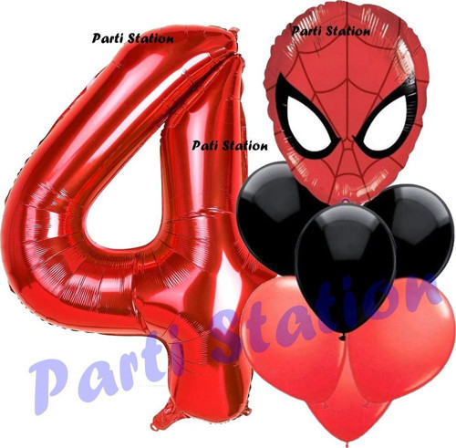 Örümcek Adam 4 Yaş Balon Ve Kırmızı Rakam Balon Doğum Günü Parti Set Spiderman Kırmızı Balon Set