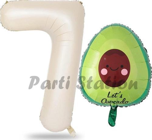Avokado Balon 7 Yaş Doğum Günü Balon Set Avokado Konsept Ve Krem Renk Rakam Balon