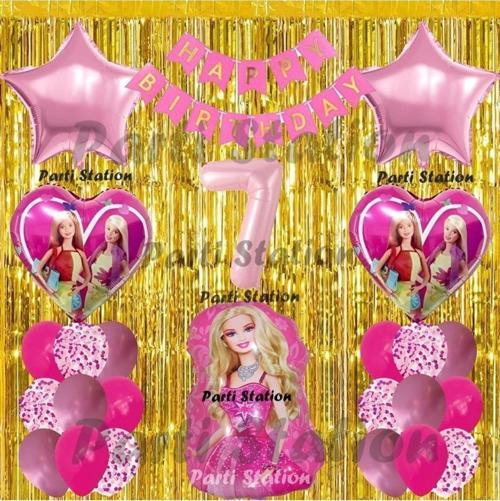 Barbie Balon Set 7 Yaş Barbie Konsept Doğum Günü Parti Balon Set Barbie Tema Doğum Günü
