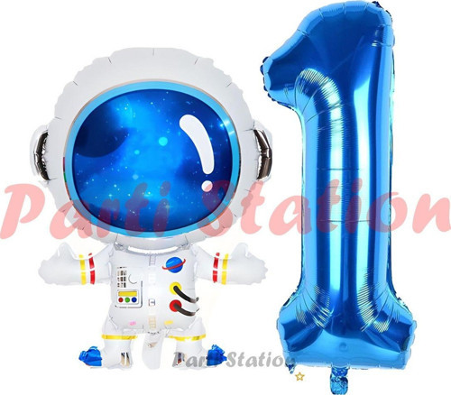 Uzay Astronot Konsept 1 Yaş Balon Set Uzay Astronot Ve Lacivert Rakam Balon Doğum Günü Balon Set