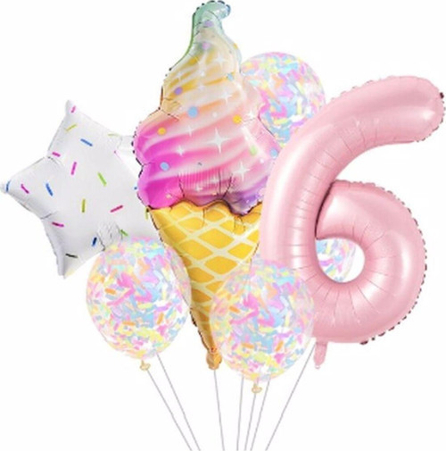 Dondurma 6 Yaş Balon Set Yıldız Balon Folyo Set Ice Cream Dondurma Konsept Doğum Günü Set