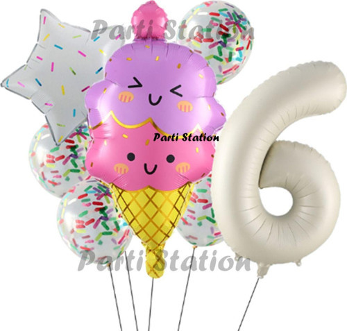 Dondurma İce Cream Konsept Doğum Günü 6 Yaş Balon Set Yaz Tema Sevimli Dondurma Folyo Balon Set