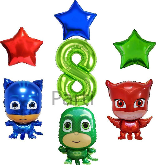 Pijamaskeliler 8 Yaş Yeşil Rakam Balon Set Pjmasks Konsept Balon Set Pijamaskeli Doğum Günü Set