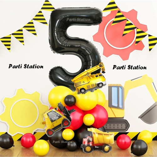 İnşaat Tema 5 Yaş Doğum Günü Balon Karşılama Seti Dozer Kamyon Mikser Konsept Parti Balon Seti