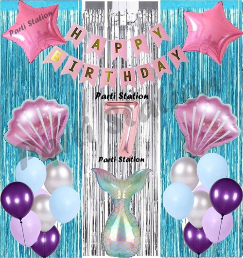 Deniz Kızı 7 Yaş Doğum Günü Konsept Balon Set Mermaid Balloon Set Deniz Kızı Günü Seti