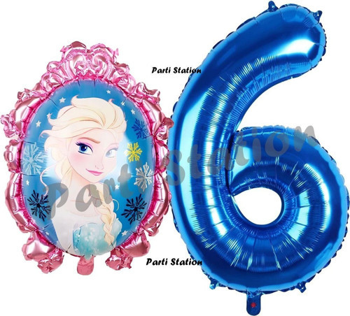 Frozen Balon 6 Yaş Doğum Günü Set Karlar Ülkesi Konsept Balon Ve Lacivert Rakam Balon Doğum Günü Set