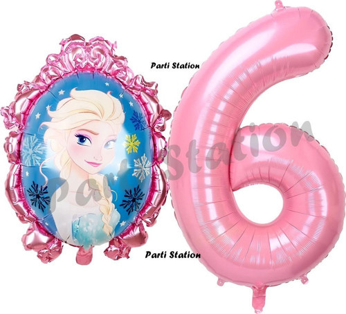Frozen Balon 6 Yaş Doğum Günü Set Karlar Ülkesi Konsept Balon Ve Pembe Rakam Balon Doğum Günü Set