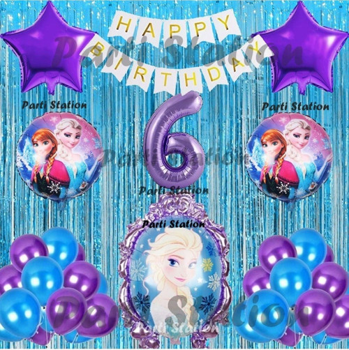 Frozen Elsa Balon Set 6 Yaş Karlar Ülkesi Frozen Elsa Mor Konsept Doğum Günü Parti Balon Set