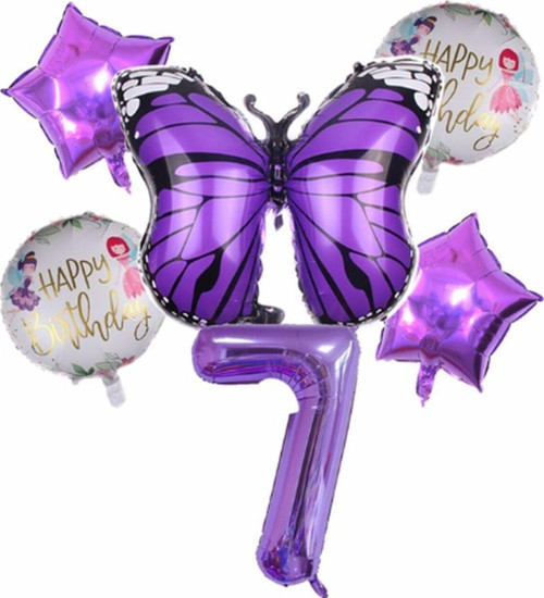 Mor Kelebek Mor Renk 7 Yaş Rakam Balon Set Doğum Günü Parti Mor Renk Helyum Balon Mor Rakam Balon