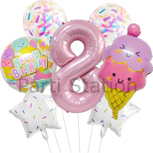 İce Cream Dondurma 8 Yaş Balon Set Şeker Dondurma Candy Balon İce Cream Konsept Doğum Günü Balon Set