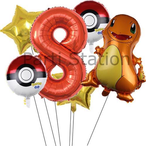 Pokemon Charizard Konsept 8 Yaş Balon Set Pokemon Çarizart Doğum Günü Yıldız Folyo Balon Set