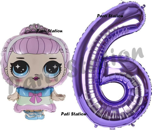 Prenses Lol Bebek 6 Yaş Balon Ve Mor Rakam Balon Doğum Günü Parti Set