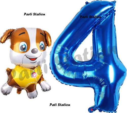Paw Patrol İnşaat Köpek Rubble 4 Yaş Balon Ve Lacivert Rakam Balon Doğum Günü Parti Set