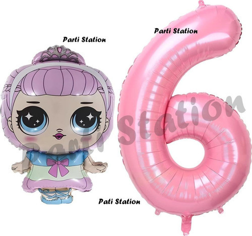 Prenses Lol Bebek 6 Yaş Balon Ve Pembe Rakam Balon Doğum Günü Parti Set