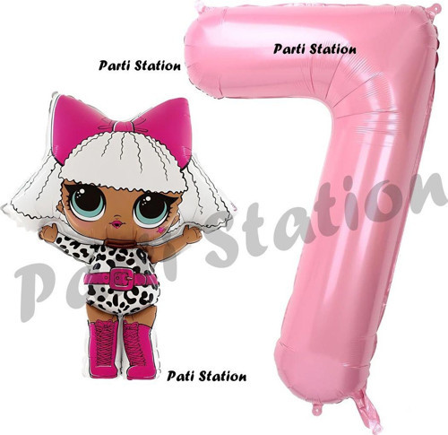 Diva Lol Bebek 7 Yaş Balon Ve Pembe Rakam Balon Doğum Günü Parti Set