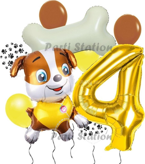Paw Patrol İş Araçları İnşaat İşçisi Köpek Rubble 4 Yaş Balon Set Pav Petrol Konsept Doğum Günü Set