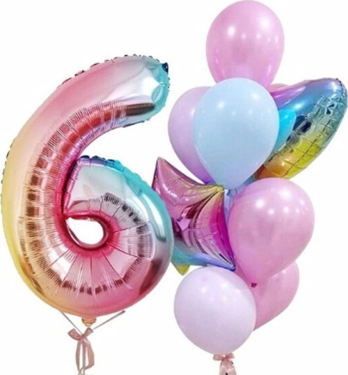 Gökkuşağı Balon Renkli Yaş Balon Rakam Konsept 6 Yaş Balon Doğum Günü Set Yaş Balon Set