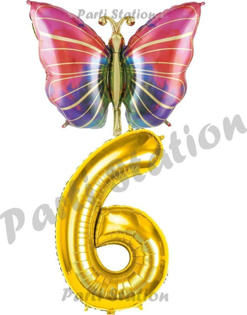 Gökkuşağı Kelebek Konsept 6 Yaş Doğum Günü Balon Set Butterfly Bahar Tema Doğum Günü Balon
