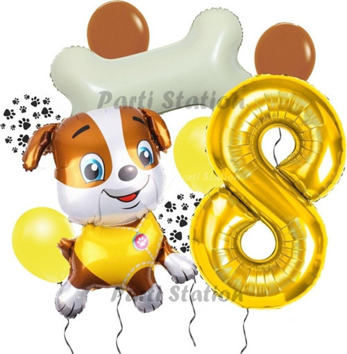 İş Araçları İnşaat İşçisi Köpek Rubble 8 Yaş Balon Set Pav Petrol Konsept Doğum Günü Set