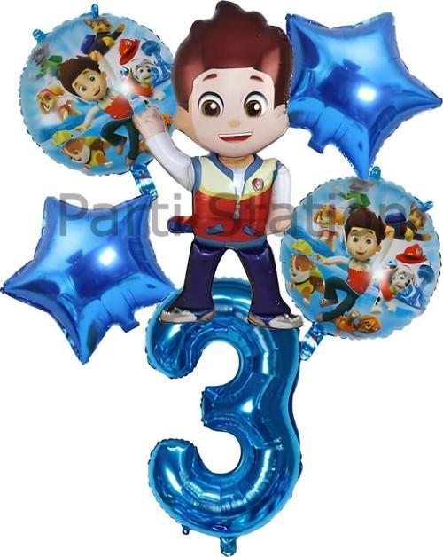 Paw Patrol Ryder 3 Yaş Lacivert Balon Set Paw Patrol Ryder Konsept Yıldız Doğum Günü Parti Balon Set