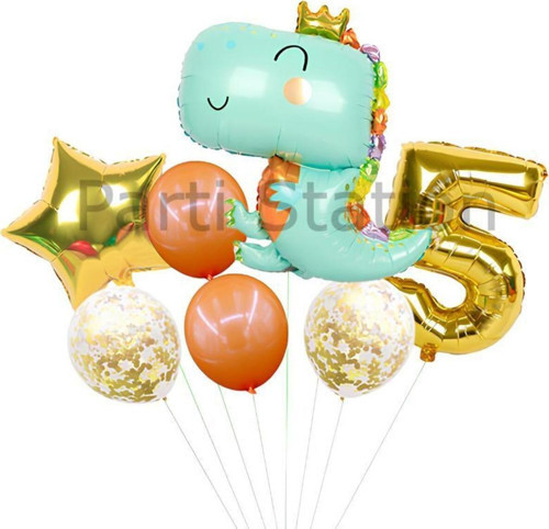Sevimli Yeşil Dinozor Konsept 5 Yaş Balon Set Jurassic Dinozor Tema Doğum Günü Folyo Balon Set