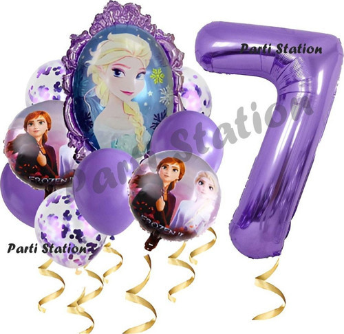 Frozen Balon 1 Yaş Doğum Günü Set Frozen Elsa Karlar Ülkesi Konsept Balon Ve Mor Rakam Balon