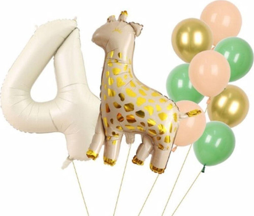Zürafa 4 Yaş Balon Set Yıldız Balon Folyo Set Konsept Doğum Günü Set Yaş Balon Set