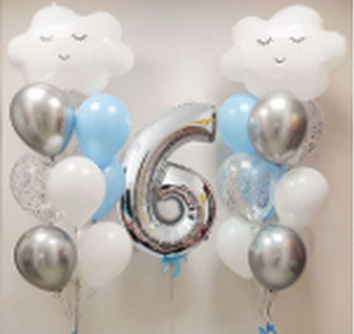 Gökyüzü Bulut 6 Yaş Balon Set Yıldız Balon Folyo Set Konsept Doğum Günü Set Yaş Balon Set