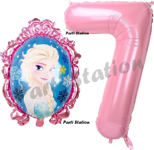 Frozen Balon 7 Yaş Doğum Günü Set Karlar Ülkesi Konsept Balon Ve Pembe Rakam Balon Doğum Günü Set
