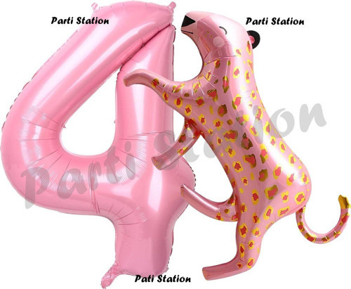 Pembe Leopar 4 Yaş Balon Set Pembe Leopar Safari Konsept Doğum Günü Parti Balon Set