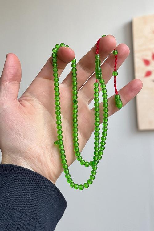 99'luk Yeşil Renk Küçük Boy Ateş Kehribar Tesbih