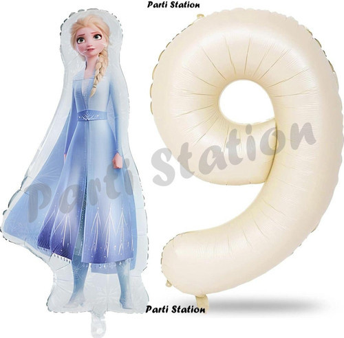 Elsa Frozen Balon 9 Yaş Doğum Günü Set Frozen Karlar Ülkesi Konsept Balon Ve Krem Rakam Balon