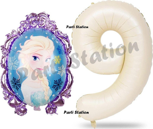 Frozen Balon 9 Yaş Doğum Günü Set Frozen Elsa Konsept Balon Ve Krem Rakam Balon Doğum Günü Set