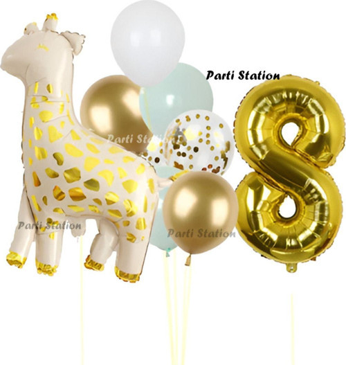 Sevimli Zürafa Konsept 8 Yaş Doğum Günü Balon Set Safari Tema Zürafa Parti Doğum Günü Balon Set