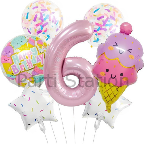 İce Cream Dondurma 6 Yaş Balon Set Şeker Dondurma Candy Balon İce Cream Konsept Doğum Günü Balon Set
