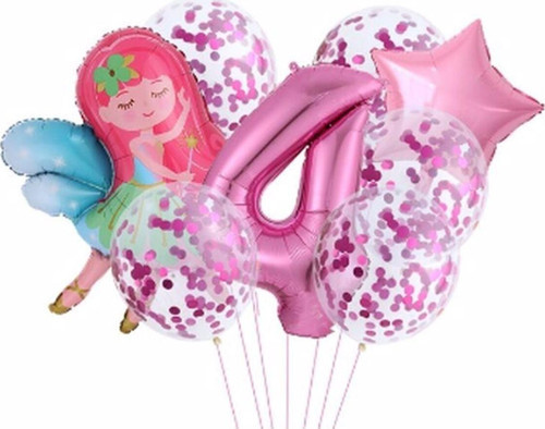 Peri Kızı Yıldız 4 Yaş Balon Set Demet Balon Folyo Set Peri Kızı Konsept Set Yaş Balon Set