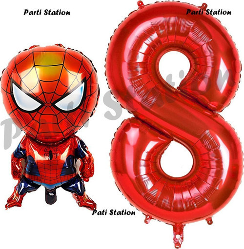 Spiderman 8 Yaş Balon Ve Kırmızı Rakam Balon Doğum Günü Parti Set Örümcek Adam Balon Set