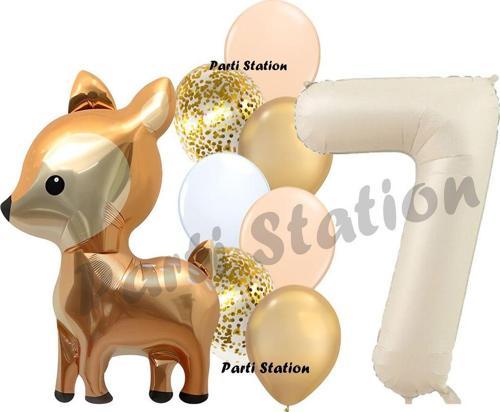 Woodland Geyik Balon 7 Yaş Balon Set Sevimli Ceylan Balon Ve Krem Rakam Balon Doğum Günü Set