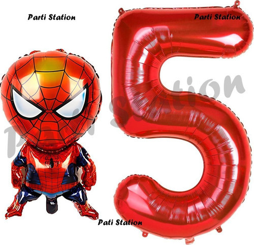 Spiderman 5 Yaş Balon Ve Kırmızı Rakam Balon Doğum Günü Parti Set Örümcek Adam Balon Set