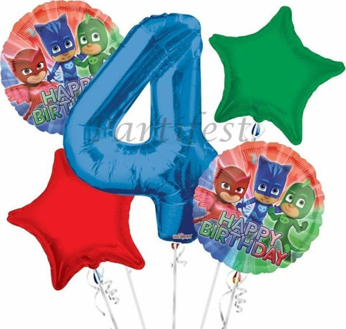 Pjmasks 4 Yaş Balon Set Pijamaskeliler Folyo Balon Set Konsept Doğum Günü Set Yaş Balon
