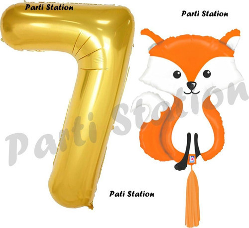 Woodland Tilki Balon 7 Yaş Balon Set Sevimli Tilki Balon Ve Gold Rakam Balon Doğum Günü Seti