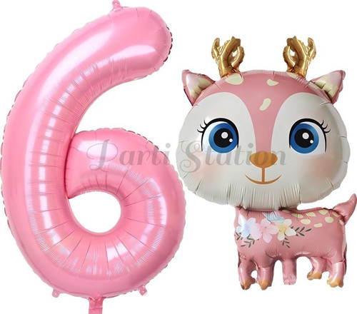 Sevimli Geyik 6 Yaş Balon Set Ceylan Balon Woodland Konsept Pembe Geyik Balon Ve Rakam Balon