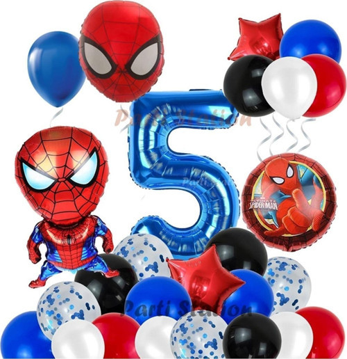 Spiderman Örümcek Adam Konsept 5 Yaş Doğum Günü Balon Set Spiderman Parti Balonları Spiderman Tema