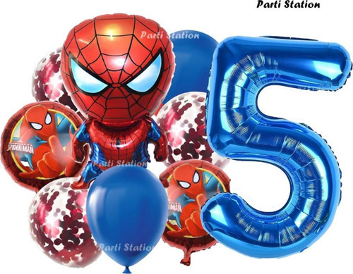 Spiderman Yıldız Balonlu 5 Yaş Konsept Doğum Günü Balon Set Örümcek Adam Spiderman Balon Set