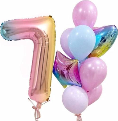 Gökkuşağı Balon Renkli Yaş Balon Rakam Konsept 7 Yaş Balon Doğum Günü Set Yaş Balon Set