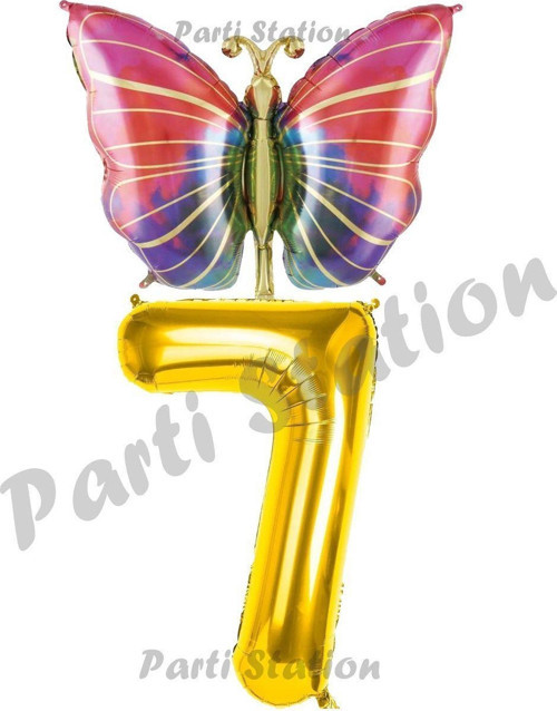 Gökkuşağı Kelebek Konsept 7 Yaş Doğum Günü Balon Set Butterfly Bahar Tema Doğum Günü Balon