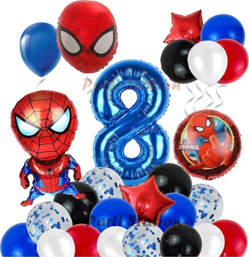Spiderman Örümcek Adam Konsept 8 Yaş Doğum Günü Balon Set Spiderman Parti Balonları Spiderman Tema