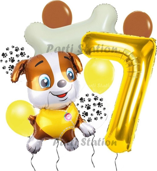 Paw Patrol İş Araçları İnşaat İşçisi Köpek Rubble 7 Yaş Balon Set Pav Petrol Konsept Doğum Günü Set