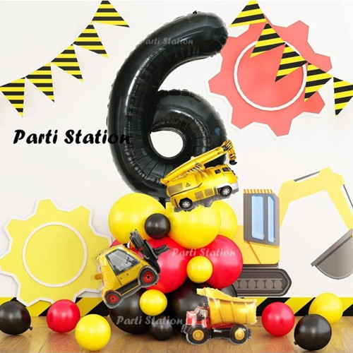 İnşaat Tema 6 Yaş Doğum Günü Balon Karşılama Seti Dozer Kamyon Mikser Konsept Parti Balon Seti
