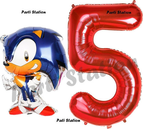 Tilki Sonic Balon 5 Yaş Doğum Günü Set Tilki Sonic Boom Konsept Balon Ve Kırmızı Rakam Balon
